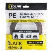 Стрічка клеюча двостороння SOLAR DS1105, PE, 10ммx5м, чорна
